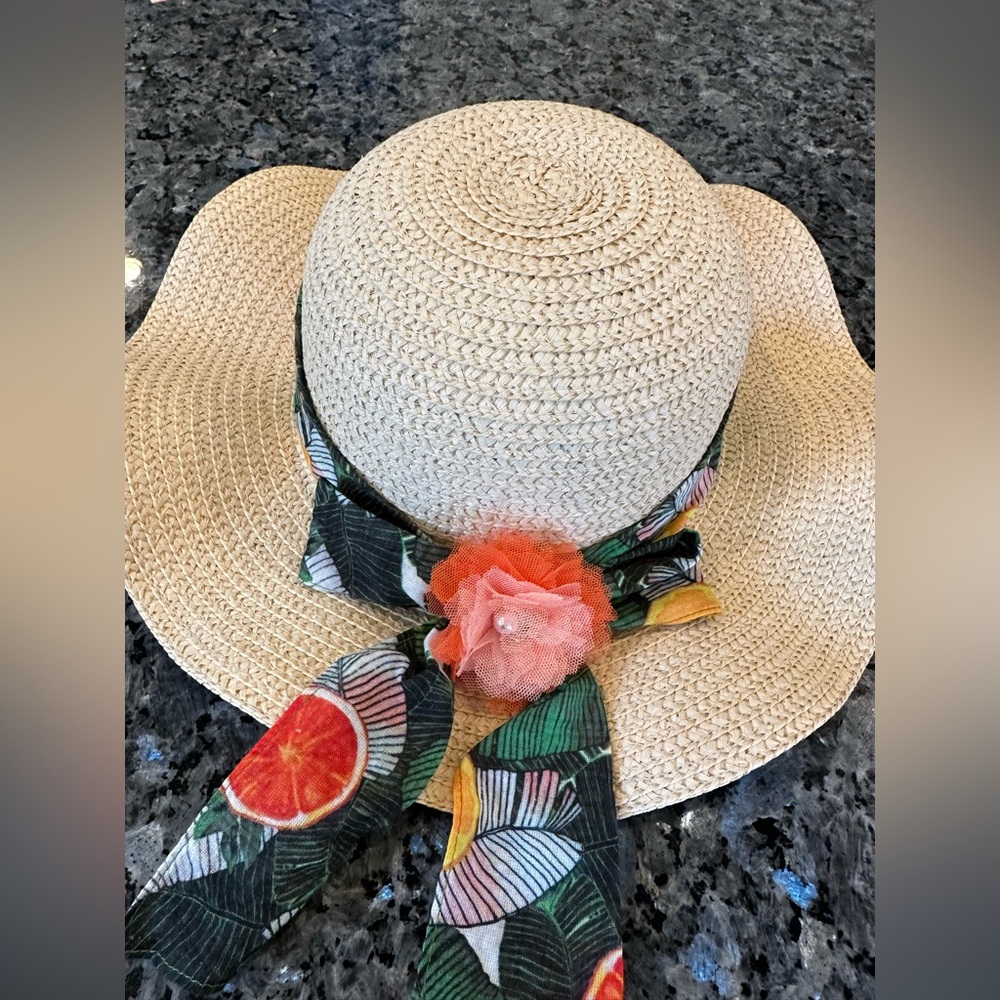 Girls Straw Hat with Tropical Floral Band